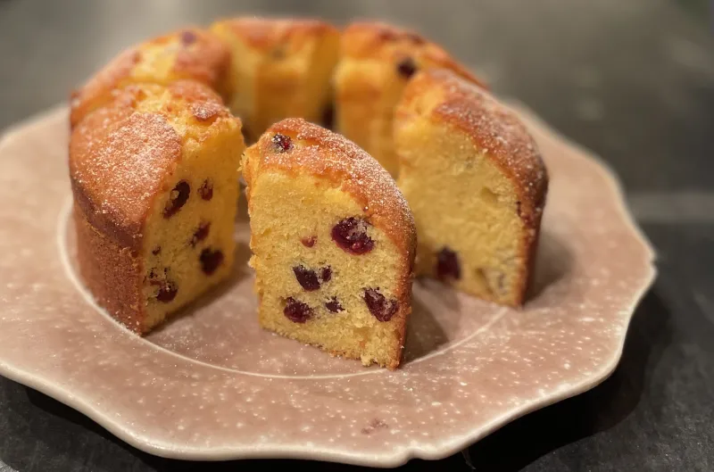 「有機クランベリーのミルクケーキ」ミルク風味の優しい香りが漂うパウンドケーキ。甘酸っぱく美味しい有機クランベリー入り。