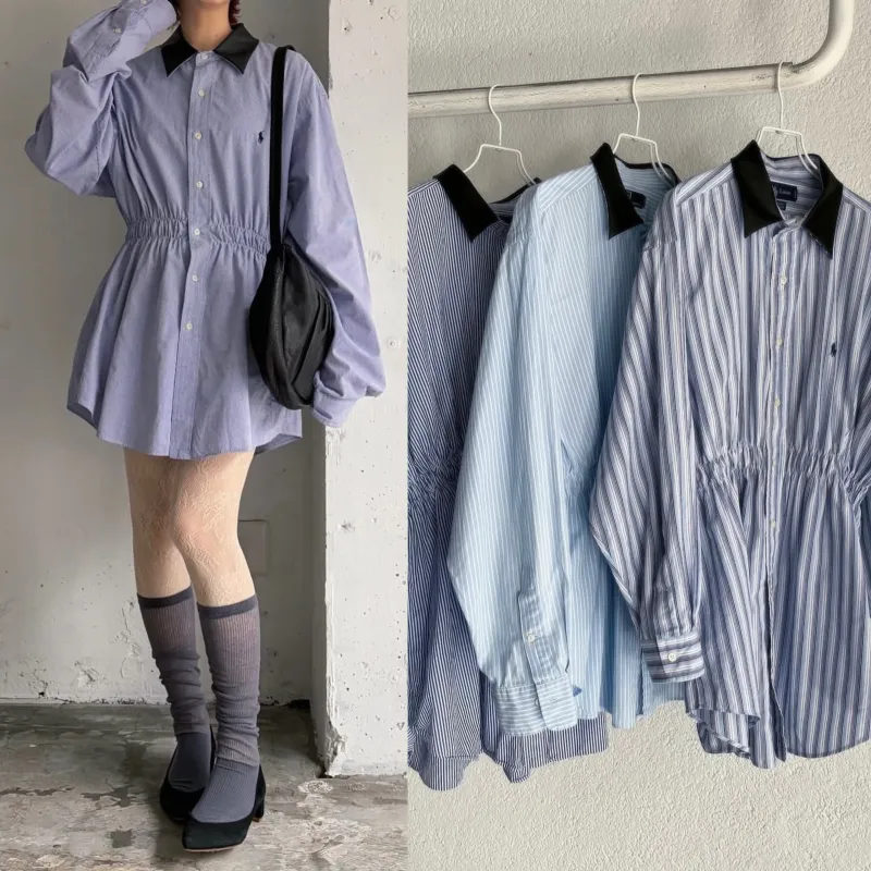 remake vintage Ralph Lauren leather collar shirt