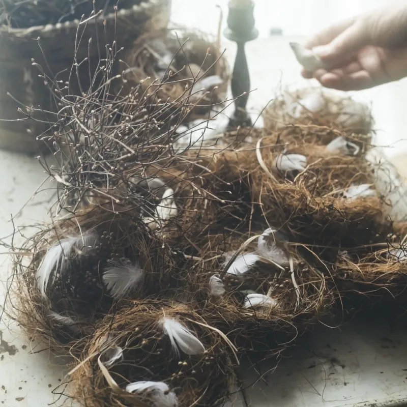 手のひらに乗るくらいの小さな鳥の巣。リングピローとしても使用出来ます。