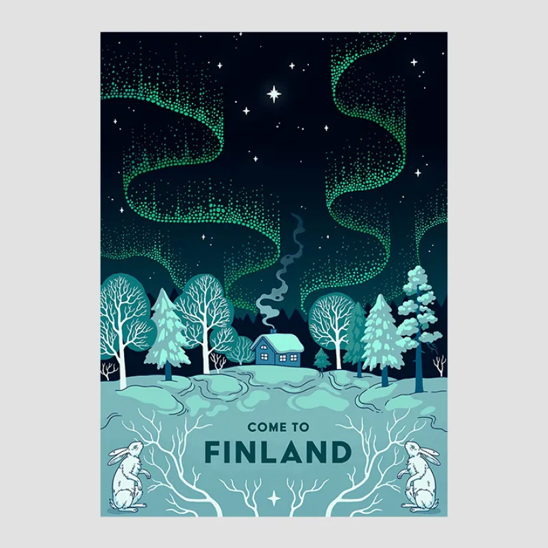 オーロラが描かれた「COME TO FINLAND」2025年ポスターコンテスト最優秀作品（50×70cm）