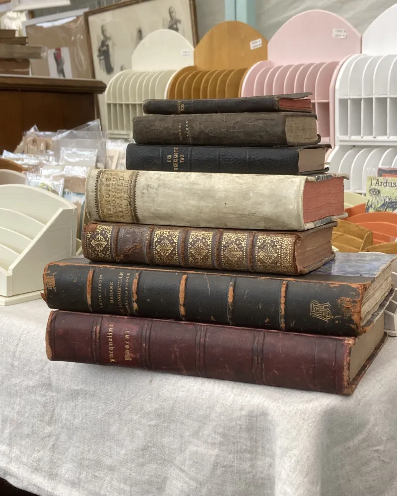 1700年代から1800年代のフランスの古書。革の表紙がとても素敵です。