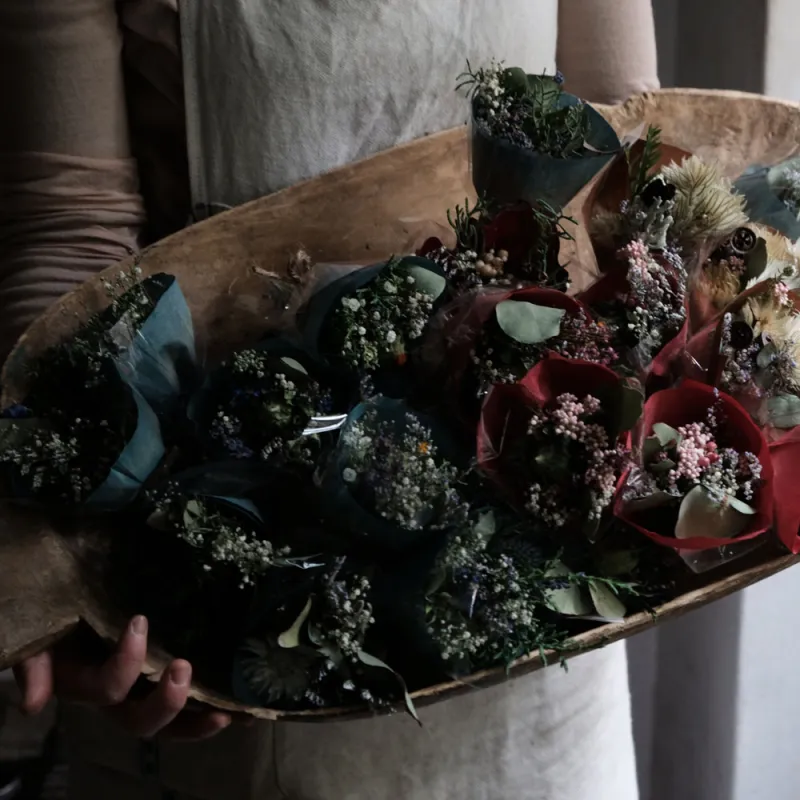 東京蚤の市限定販売のドライのミニブーケ。第二回東京蚤の市の時から変わらないお値段で販売しています。