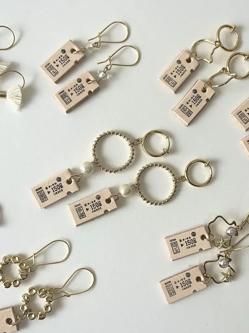 小さな切符の駅名は、実は星の名前。銀河鉄道をイメージした、革のアクセサリーです。