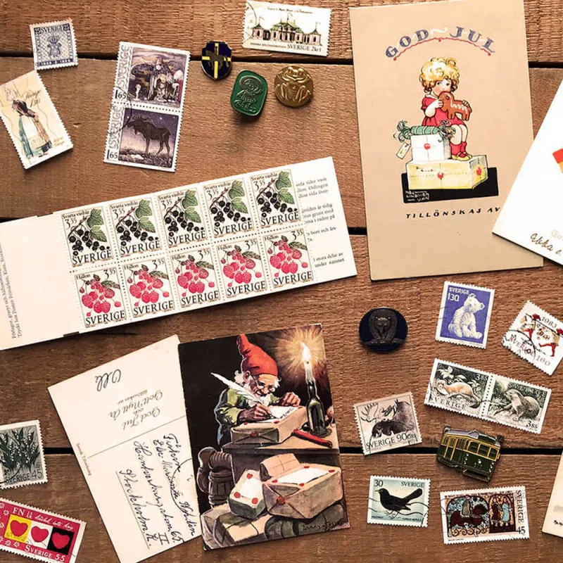 実際にスウェーデンで使われていた切手やグリーティングカード
