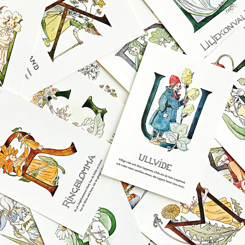 100年以上前のスウェーデンの作品などのイラストがモチーフのポストカード