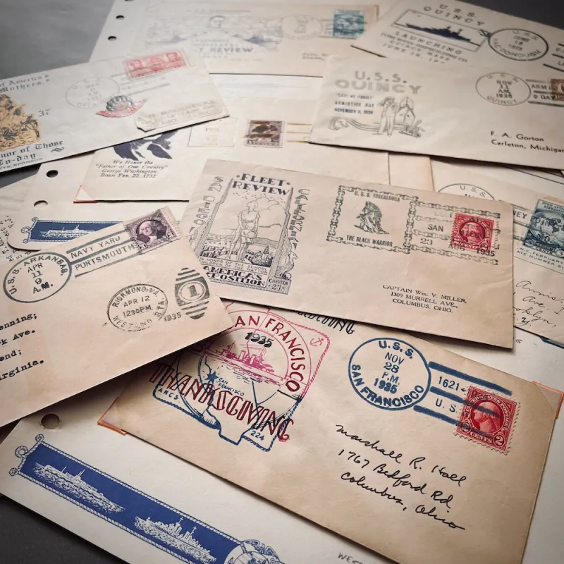 USネイビーのFDCがたくさん入荷しています。1930年代〜80年代まで郵便局ではなく船のスタンプが押されているものも。