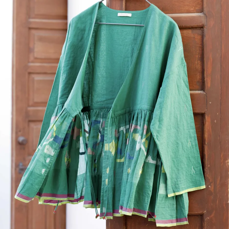 夏の羽織りにもおすすめ。ベンガル地方の手織り生地ジャムダニのラバリブラウス。