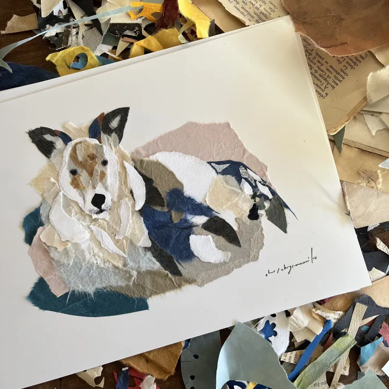 動物を描いた貼り絵の原画作品