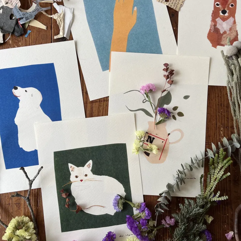 紙の切れ端やお花で楽しむ貼り絵遊びのワークショップ