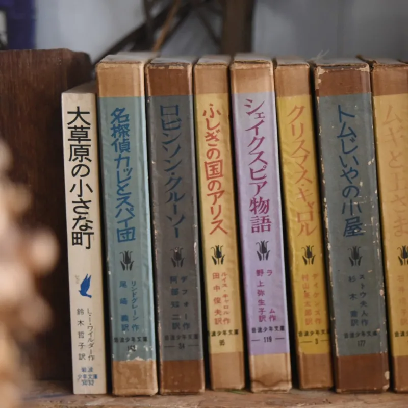 「岩波少年文庫の古書」 時代を越えて読み継がれる、背表紙の文字や色も一枚の絵のように美しい。