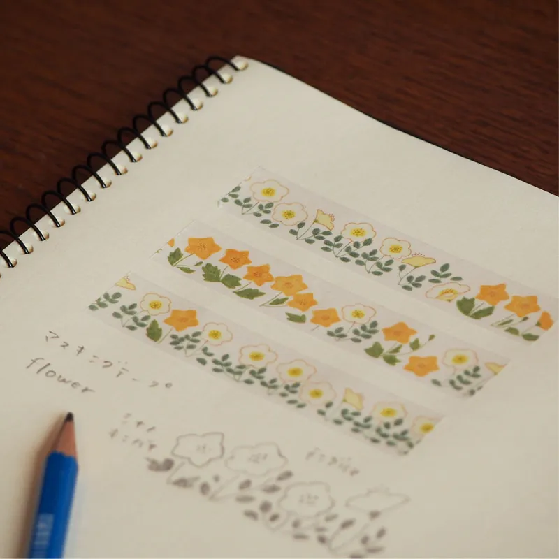 「マスキングテープ花」高山植物をモチーフにイラストを制作しました。重ねて貼るとお花畑にもなります。