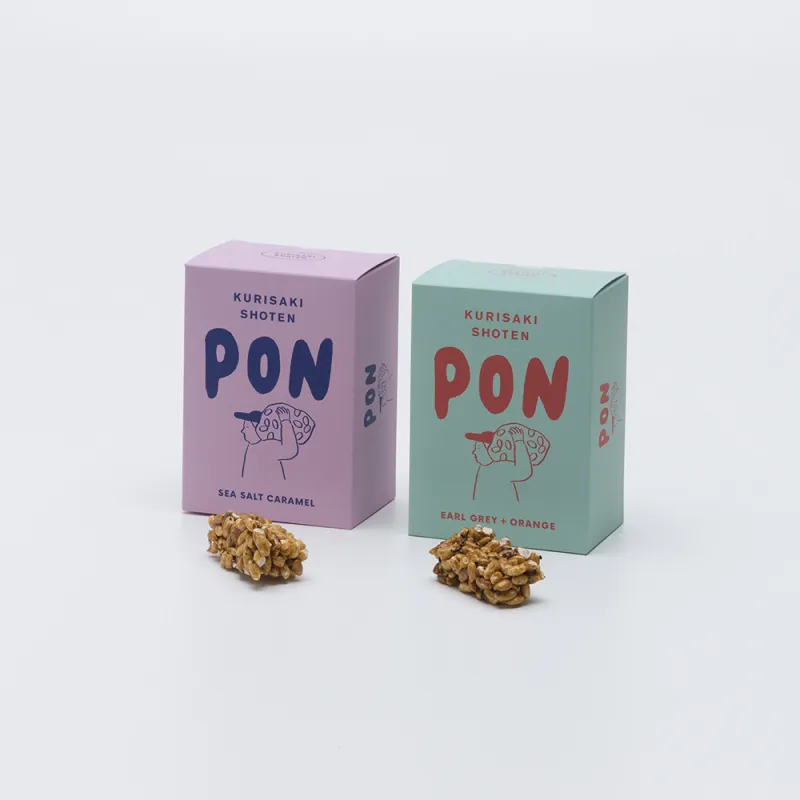 熊本件のお米問屋さん、栗山商店がつくるポン菓子「PON」。昔ながらのお菓子をキャッチーで今らしいパッケージと洒落が効いた大人な味わい。